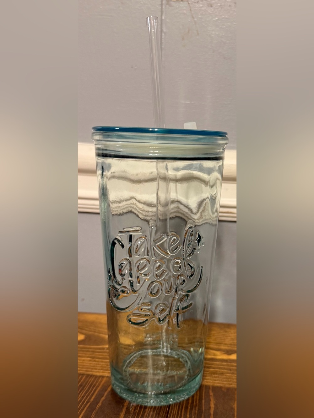Tabitha Brown “Take Care of Yourself” Glass Tumbler with Lid & Straw